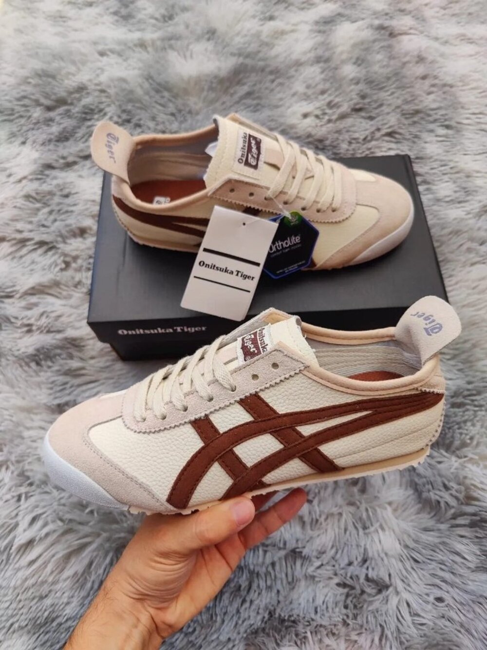 Men’s Onitsuka Tiger Mexico 66 Sneakers Cream Brown Retro Low Top Shoes